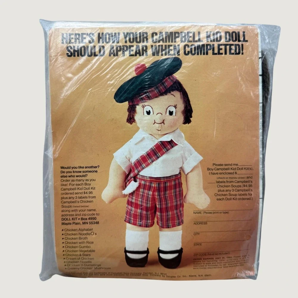 Vintage 1980 Campbell Kid‎ Boy Doll Kit Scottish Plaid New DIY Craft Douglas Co